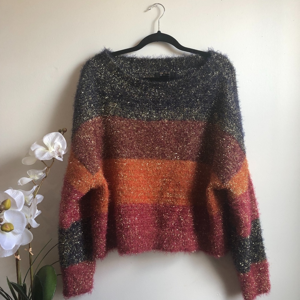 Metallic Fruzzy Colorblock Sweater